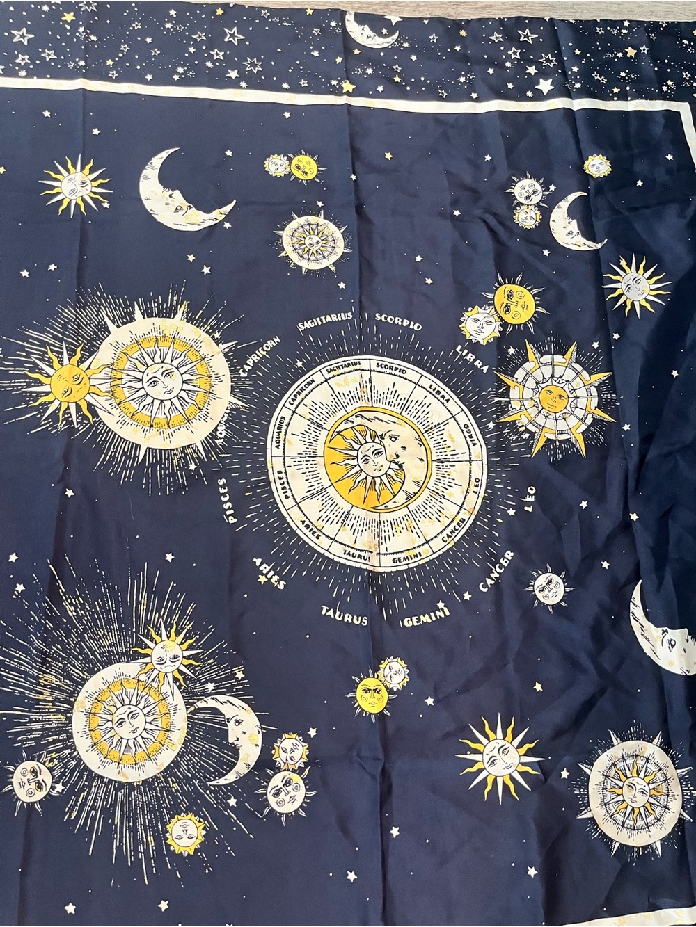Silk Zodiac Print Scarf Hand Rolled Hammer 37 X 37 - Picture 2 of 5